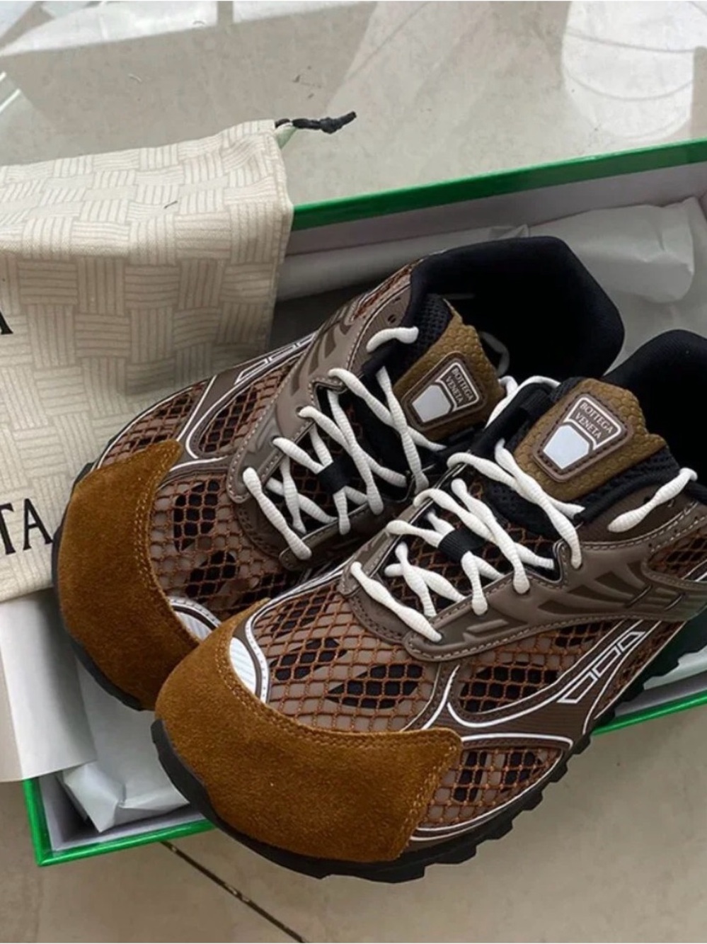 Bottega Veneta Brown Suede & Mesh Runner Sneakers